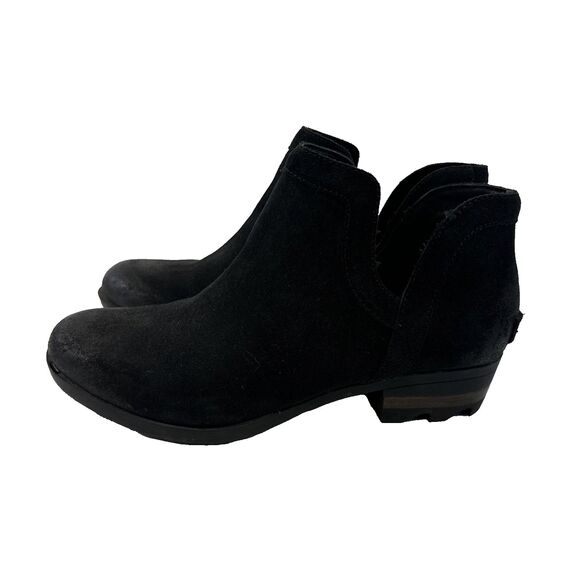 Sorel Lolla Cut Out Bootie Black Suede Ankle Boot Pull On NL3379-010 Womens 10 - Picture 1 of 12